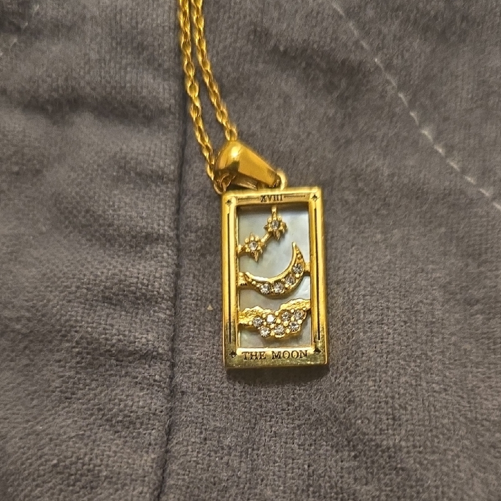 Gold and Silver The Moon Tarot Card Pendant Necklace